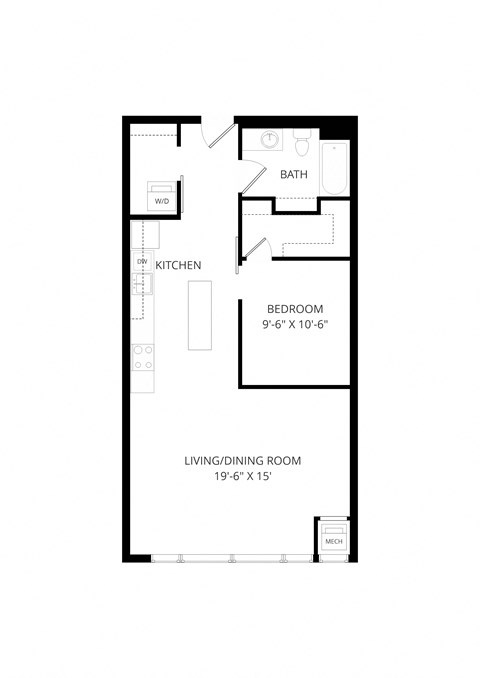 a floor plan of a 1 bedroom floor plan